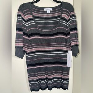 Liz Claiborne Gray and Pink Crew Neck Sweater